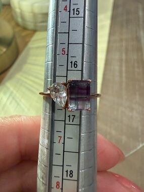 9k Solid Rose Gold Dual-Stone Ring with Purple and Clear Gemstones